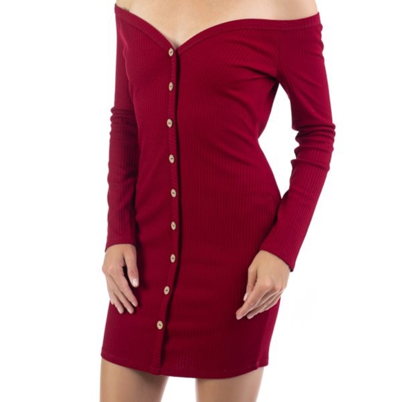 Off Shoulder Ribbed Dress - Picture 2 of 5